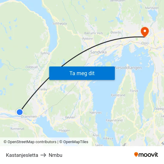 Kastanjesletta to Nmbu map