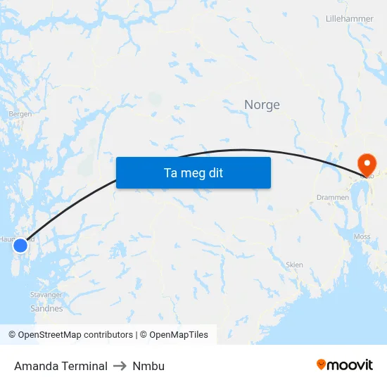 Amanda Terminal to Nmbu map