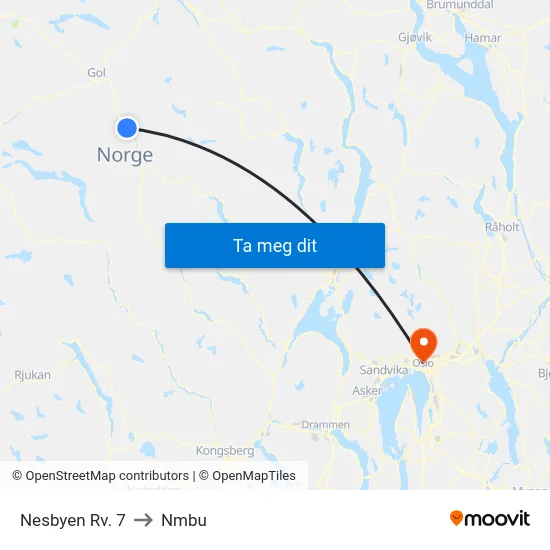 Nesbyen Rv. 7 to Nmbu map