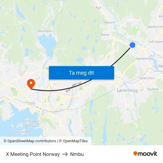 X Meeting Point Norway to Nmbu map