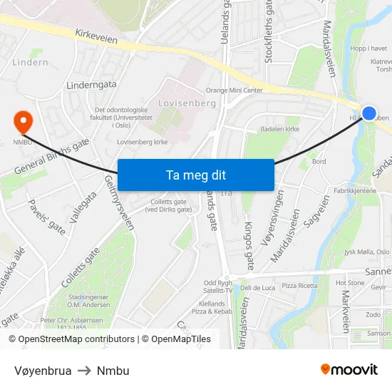 Vøyenbrua to Nmbu map
