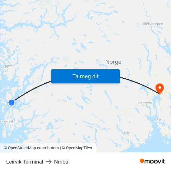 Leirvik Terminal to Nmbu map