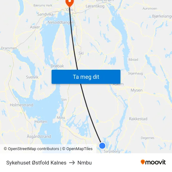 Sykehuset Østfold Kalnes to Nmbu map