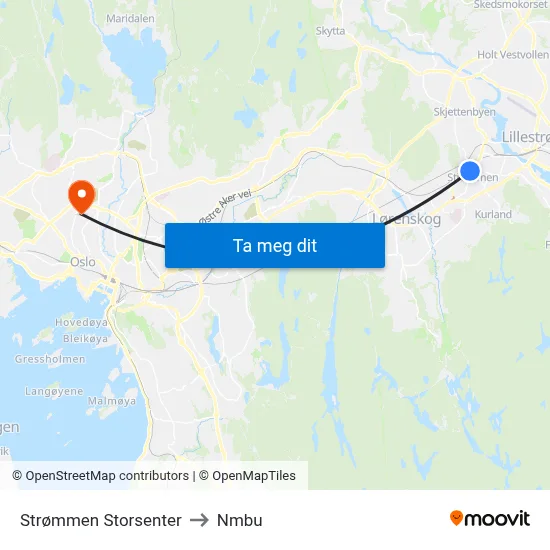 Strømmen Storsenter to Nmbu map