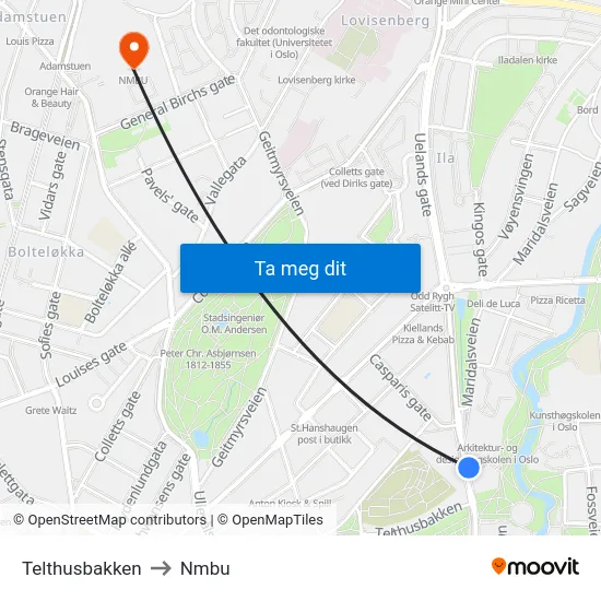 Telthusbakken to Nmbu map