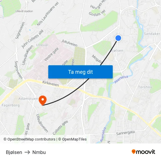 Bjølsen to Nmbu map