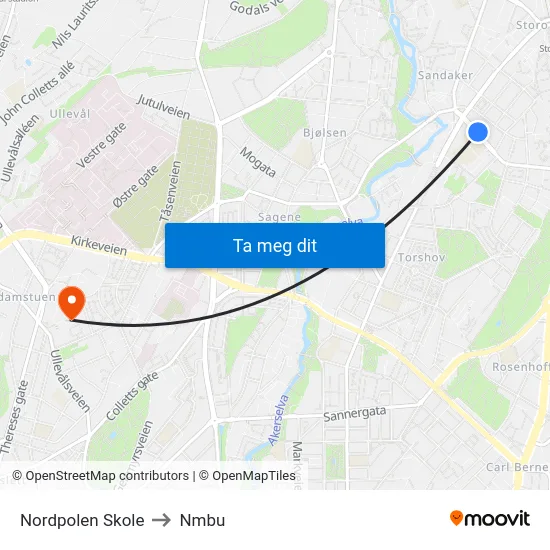 Nordpolen Skole to Nmbu map