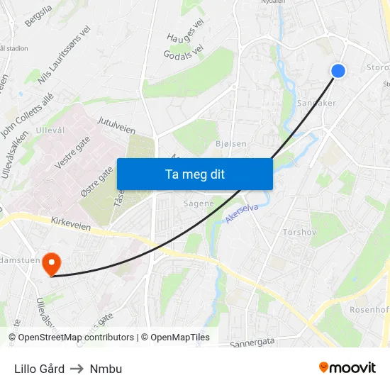 Lillo Gård to Nmbu map