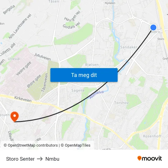 Storo Senter to Nmbu map