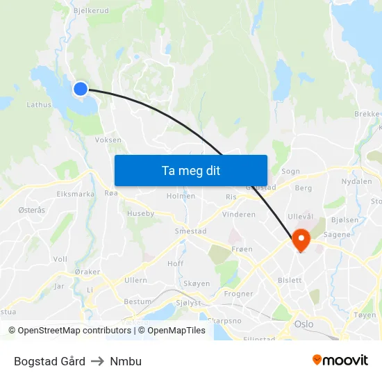 Bogstad Gård to Nmbu map
