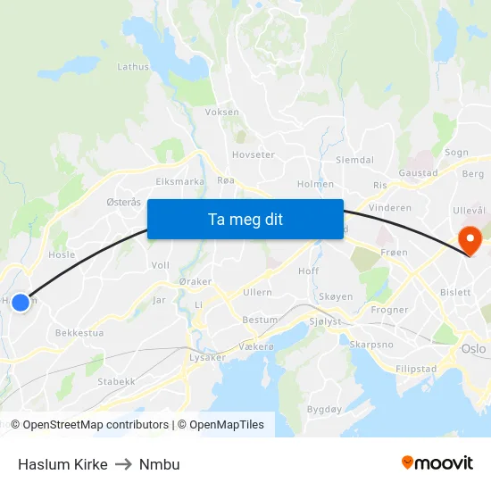 Haslum Kirke to Nmbu map