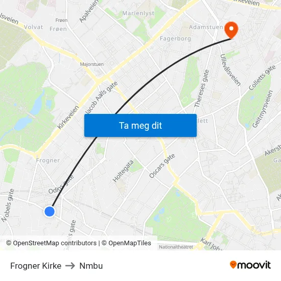 Frogner Kirke to Nmbu map