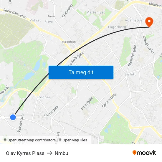 Olav Kyrres Plass to Nmbu map