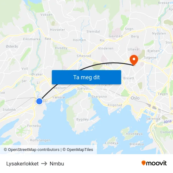 Lysakerlokket to Nmbu map