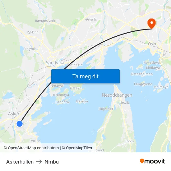 Askerhallen to Nmbu map