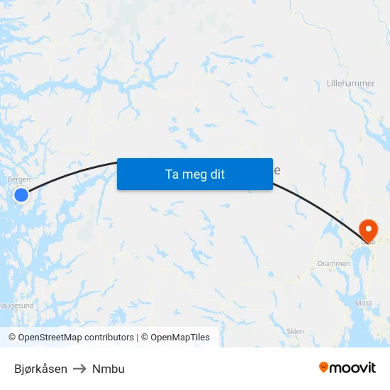 Bjørkåsen to Nmbu map