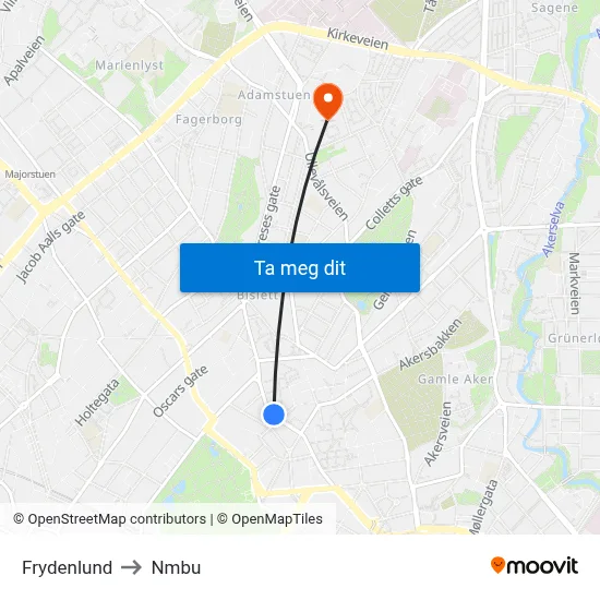 Frydenlund to Nmbu map