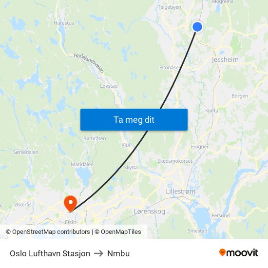 Oslo Lufthavn Stasjon to Nmbu map