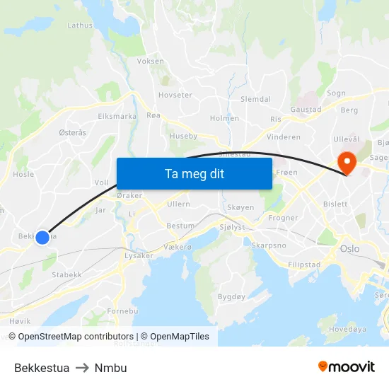Bekkestua to Nmbu map