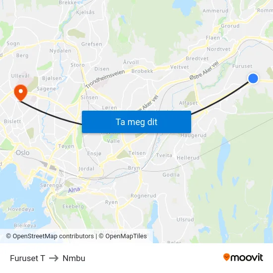 Furuset T to Nmbu map