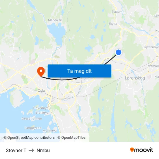 Stovner T to Nmbu map