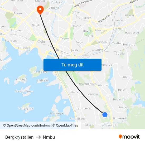 Bergkrystallen to Nmbu map