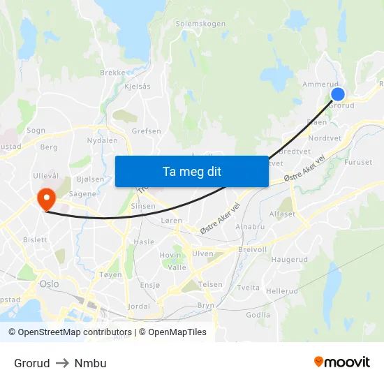 Grorud to Nmbu map
