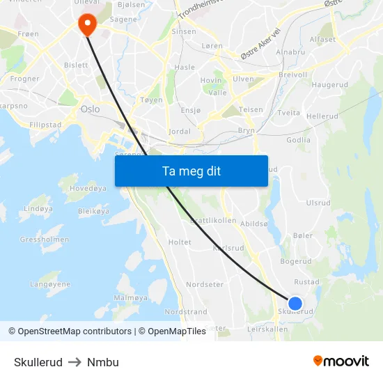 Skullerud to Nmbu map