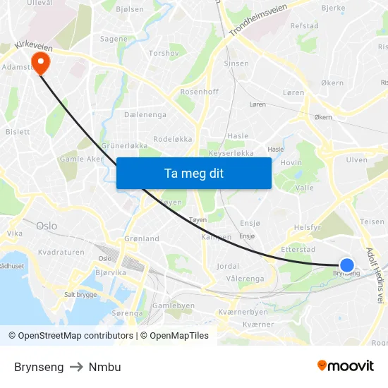 Brynseng to Nmbu map
