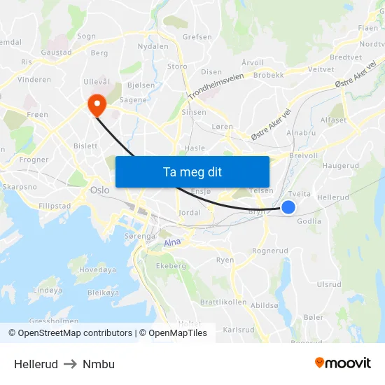 Hellerud to Nmbu map
