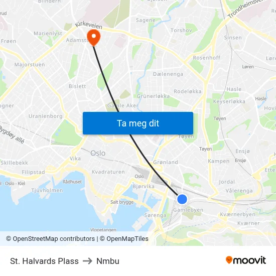 St. Halvards Plass to Nmbu map