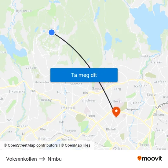 Voksenkollen to Nmbu map