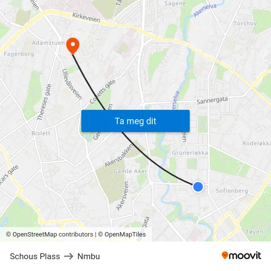 Schous Plass to Nmbu map