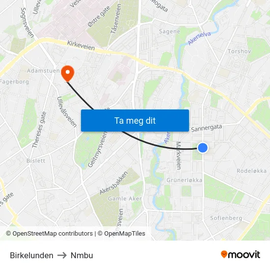 Birkelunden to Nmbu map