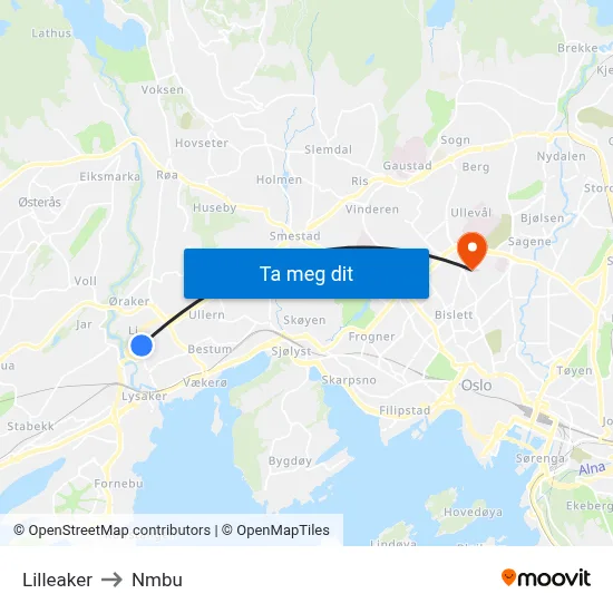 Lilleaker to Nmbu map