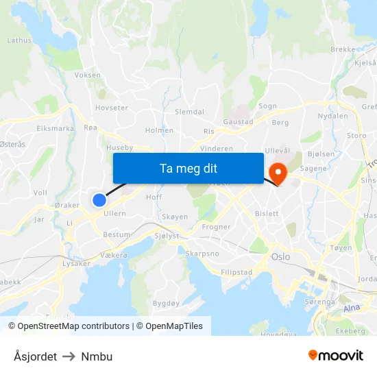 Åsjordet to Nmbu map