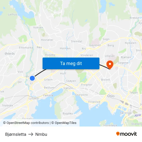 Bjørnsletta to Nmbu map