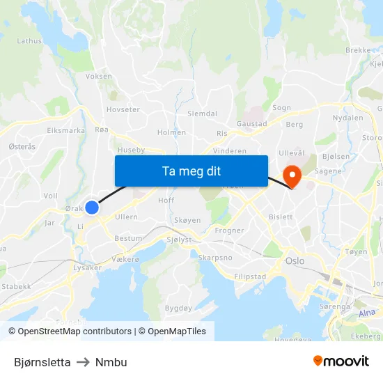 Bjørnsletta to Nmbu map