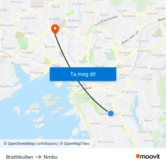 Brattlikollen to Nmbu map