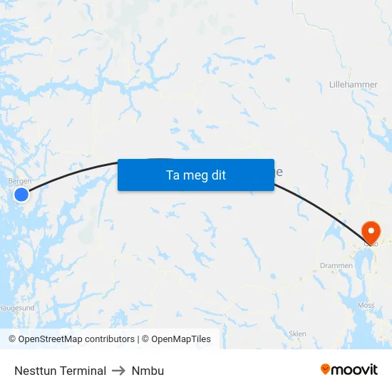 Nesttun Terminal to Nmbu map