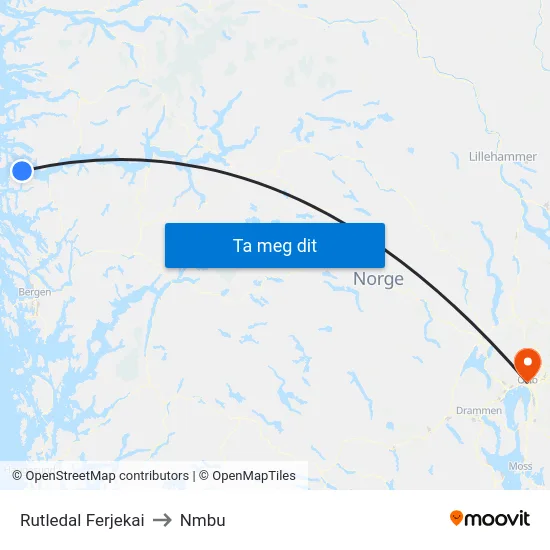 Rutledal Ferjekai to Nmbu map