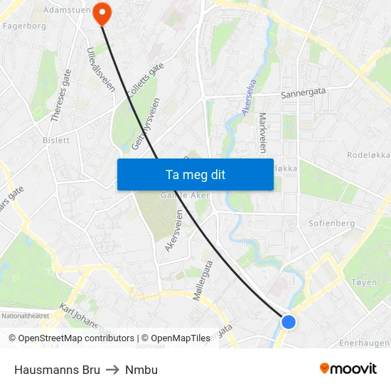 Hausmanns Bru to Nmbu map