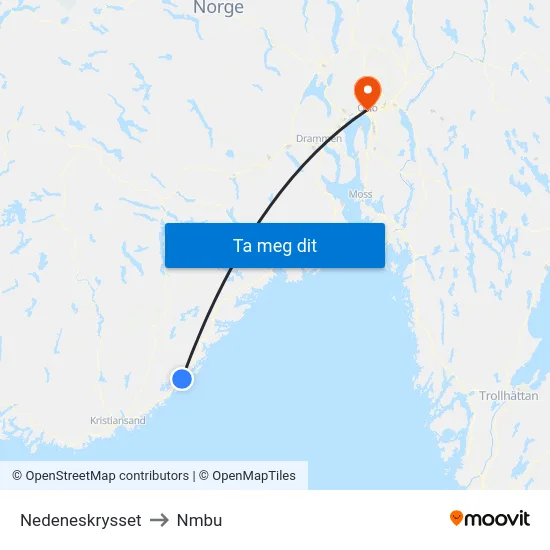 Nedeneskrysset to Nmbu map