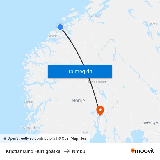 Kristiansund Hurtigbåtkai to Nmbu map