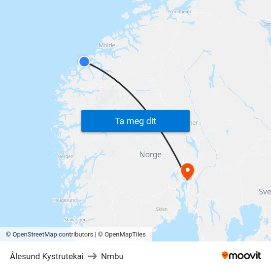 Ålesund Kystrutekai to Nmbu map