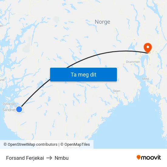 Forsand Ferjekai to Nmbu map