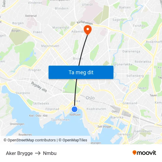 Aker Brygge to Nmbu map