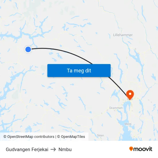 Gudvangen Ferjekai to Nmbu map