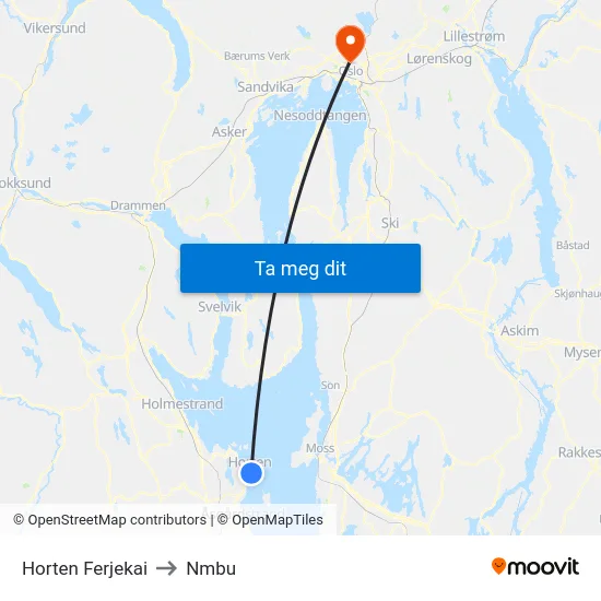 Horten Ferjekai to Nmbu map
