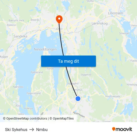 Ski Sykehus to Nmbu map